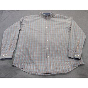 IZOD Mens Blue and Yellow Plaid Button-up Long Sleeve Shirt Size XXL